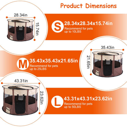 Product dimensions infographic showing S, M, L sizes and recommended weight limits
