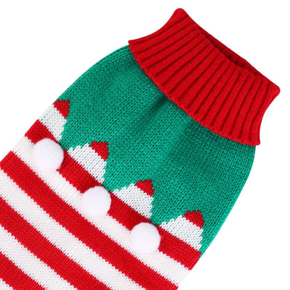 Promotional image of dog in snowman sweater labeled cozy warm winter companion