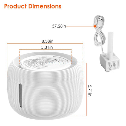Product dimensions 8.38 by 5.71 inches with USB pump and 57.28 inch cord for placement planning