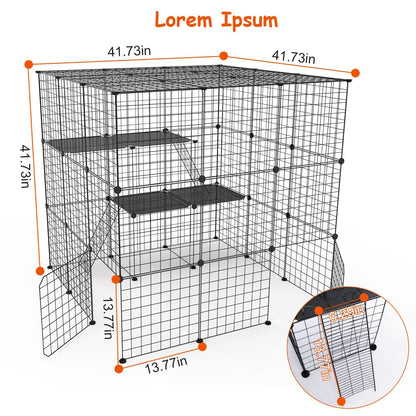 Dimension diagram of assembled playpen showing 41.73 in cube size and 13.77 in panel measurements