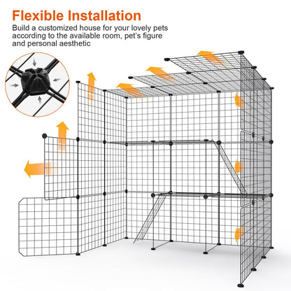 Flexible installation diagram showing configurable panels and connectors for customized playpen shapes