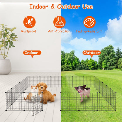 Playpen used indoors with pets and outdoors on grass demonstrating rustproof design