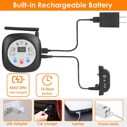 Transmitter and receiver connected to USB adapter with charging runtime icons