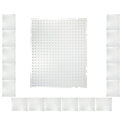 One large transparent deterrent mat surrounded by smaller modular tiles showing a 16-piece kit