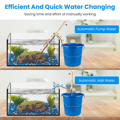 Aquarium water being pumped into a bucket showing automatic drain function