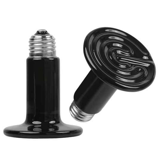 Black ceramic infrared heat lamps showing spiral heating face and E27 screw base