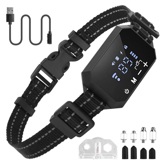 Black GPS receiver collar with magnetic USB charging cable and spare contact caps and contact studs