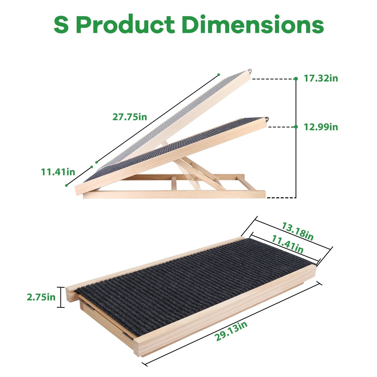 product dimensions infographic for small ramp with length width and height measurements