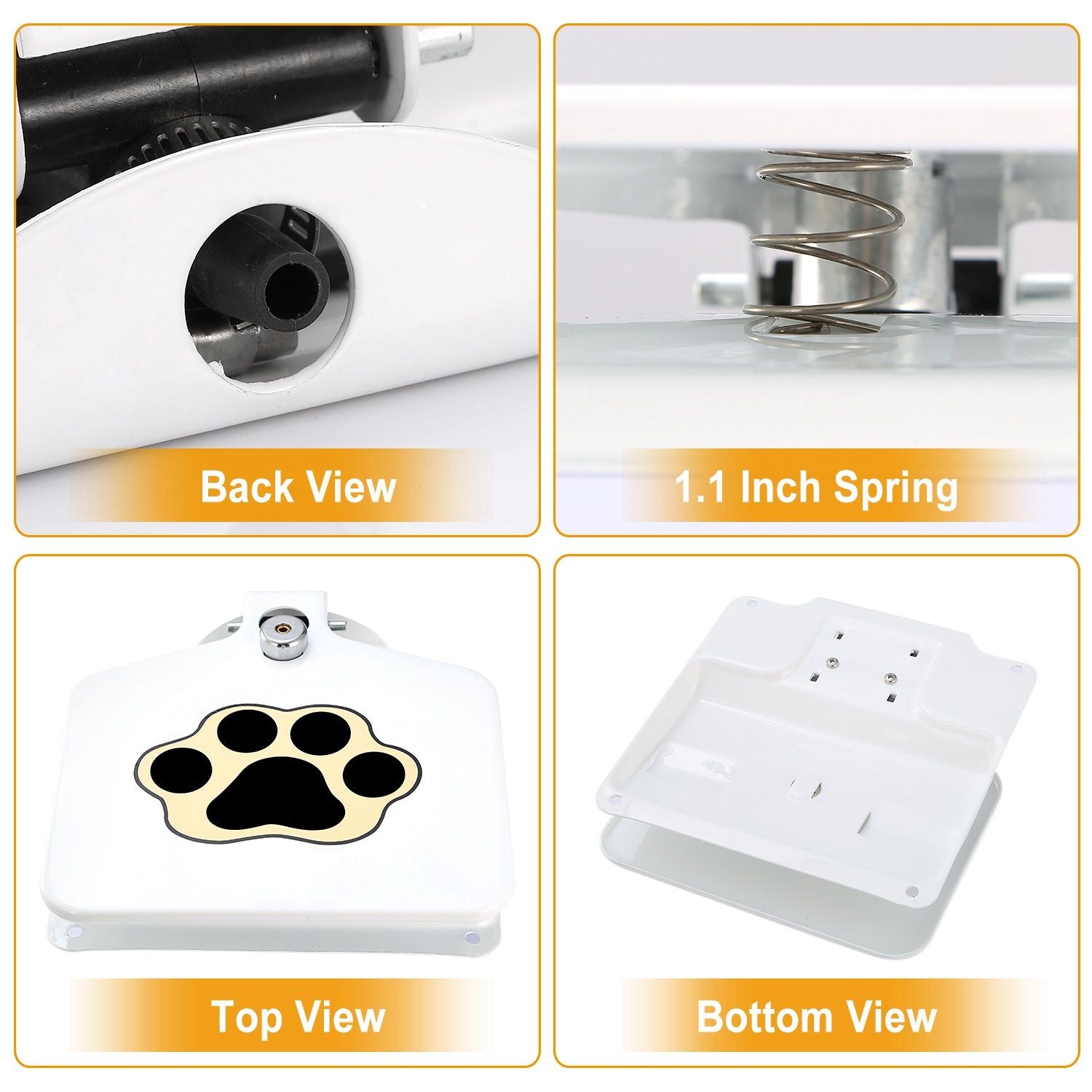 Multiple views of step-on dog fountain showing spring top and bottom