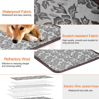 Multiple views of pad fabric texture, scratch resistance and internal refractory wool layers with a dog on the pad