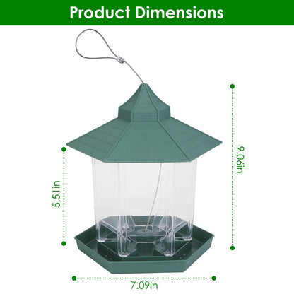 Dimension diagram of gazebo bird feeder with height and width measurements