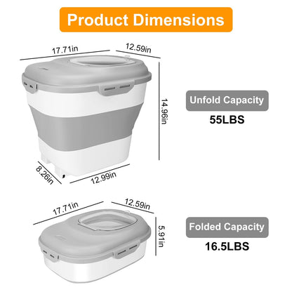 Dimension diagram showing unfolded and folded sizes plus 55lbs and 16.5lbs capacity