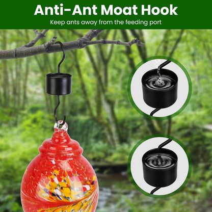 Ant moat hanging hook shown filled with water to prevent ants reaching the feeder