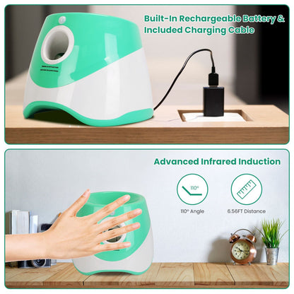 Automatic ball launcher plugged into USB Type-C charger with infrared induction graphics