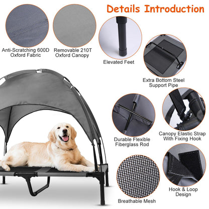 Close-ups of 600D fabric, mesh, canopy, connectors and elevated feet showing construction details