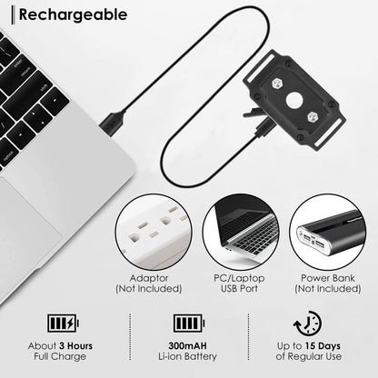 Collar control module connected to USB cable with charge time 3 hours and 300 mAh battery info