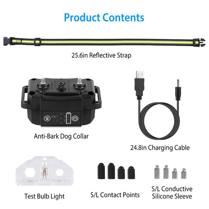package contents laid out: strap, control box, USB cable, test bulb, contact points and silicone sleeves