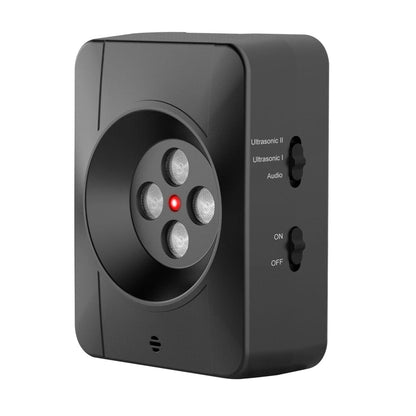 Black rectangular ultrasonic anti-barking device with four speaker ports and indicator light