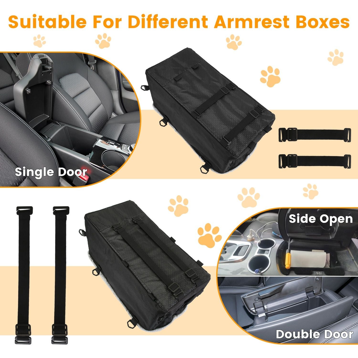 Booster seat with detachable long side straps and short bottom straps for different armrest types
