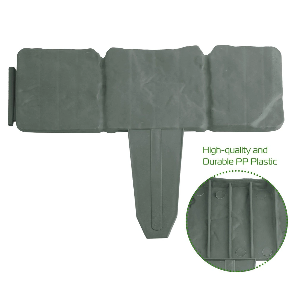 Durable green plastic garden stake with multiple sections, designed for stability and versatility in outdoor use, featuring a close-up of its high-quality material.