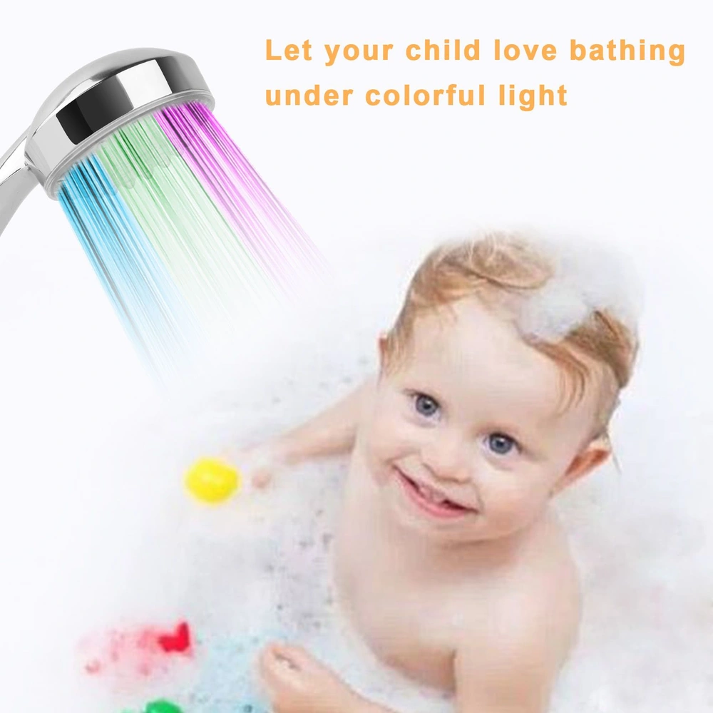Colorful LED showerhead for kids, featuring vibrant light streams and a playful design, perfect for making bath time fun and enjoyable.