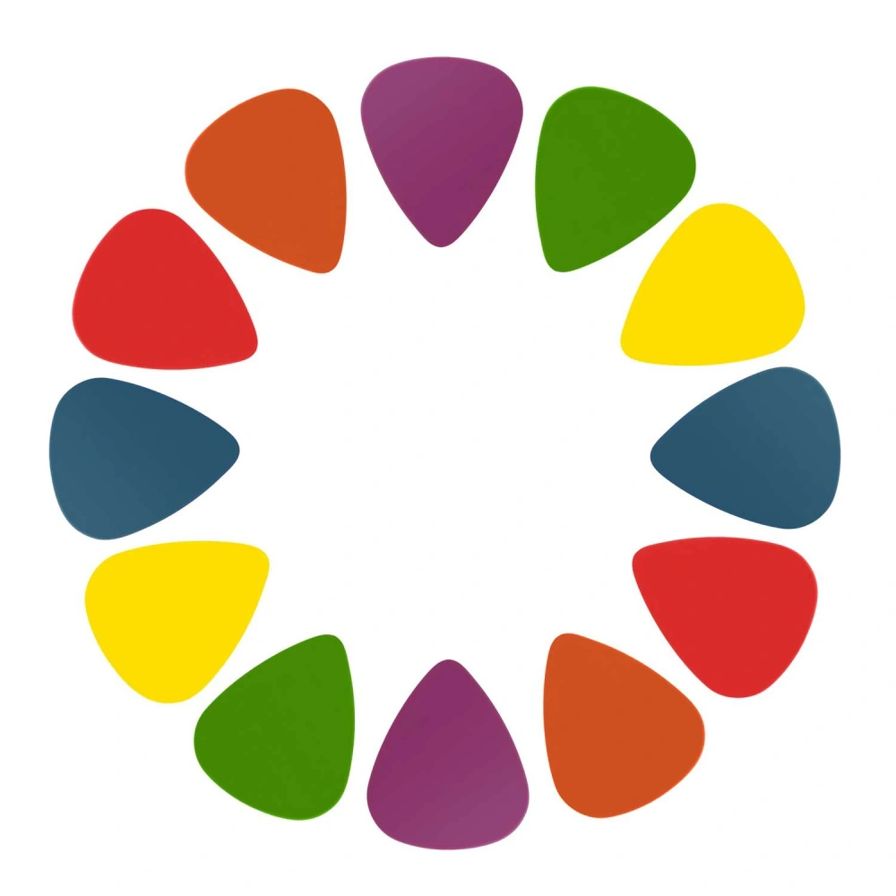 Colorful triangular silicone shapes arranged in a circular pattern, featuring red, orange, yellow, green, blue, and purple colors, ideal for sensory play and educational activities.
