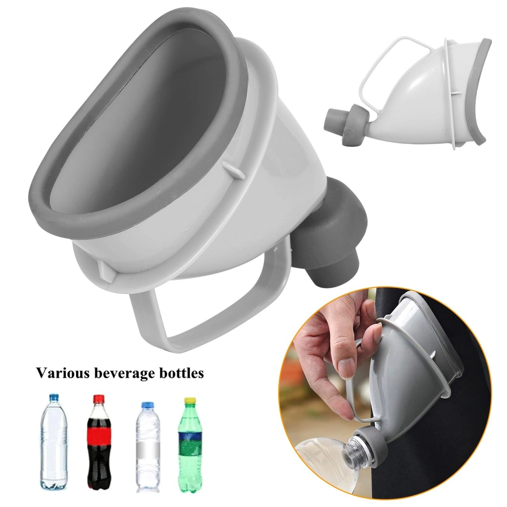 Gray funnel designed for easy pouring into various beverage bottles, featuring a handle and a grip that securely fits bottle necks.