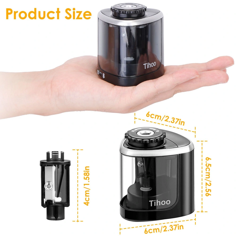 Compact and sleek Tihoo product displayed in a hand for size reference, illustrating its dimensions of 6cm x 6cm x 6.5cm, perfect for easy handling and storage.