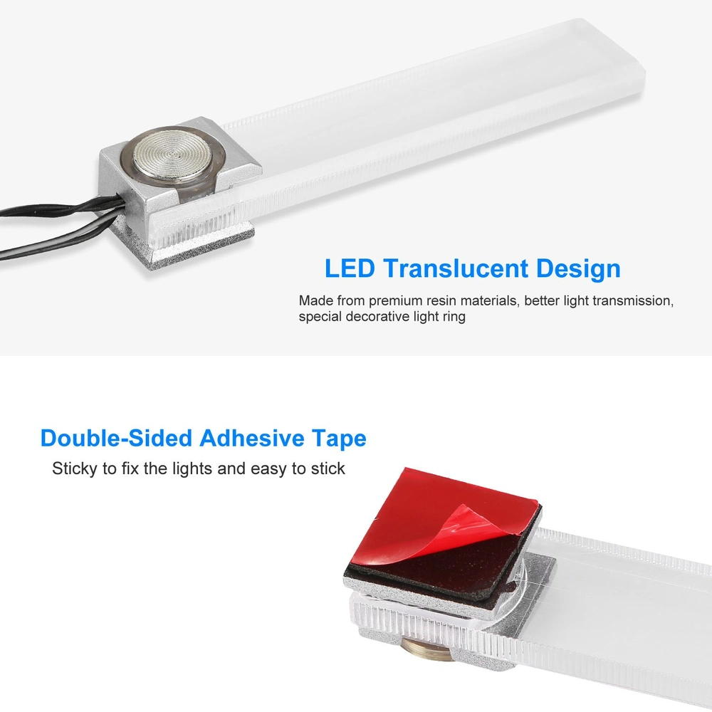 LED light strip with translucent design and double-sided adhesive tape for easy installation, showcasing premium resin materials and decorative light ring features.