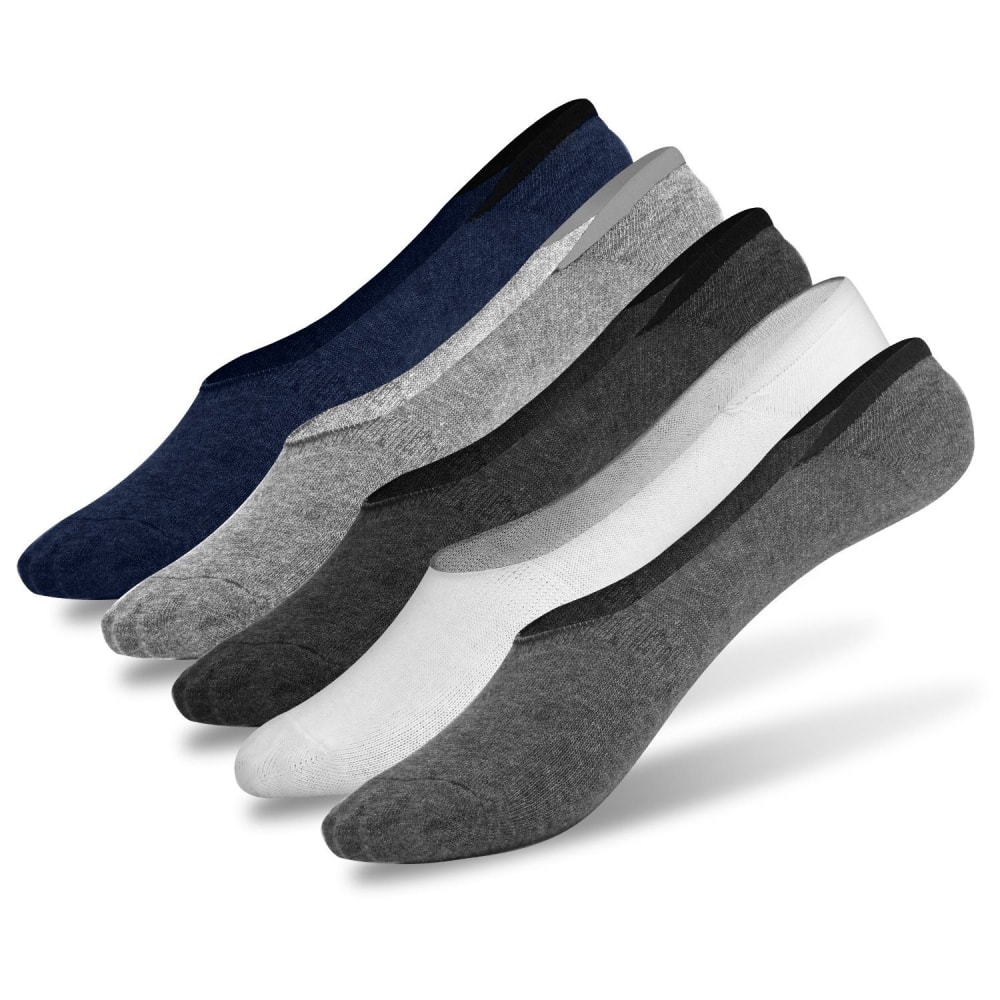 Men's low-cut sock set featuring four color options: navy blue, light gray, white, and dark gray, designed for comfort and style.