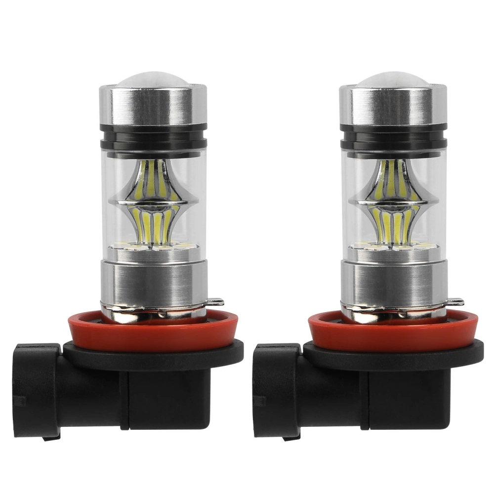 LED headlight bulbs with silver metal casing and red rubber bases, designed for high brightness and enhanced visibility in vehicles.
