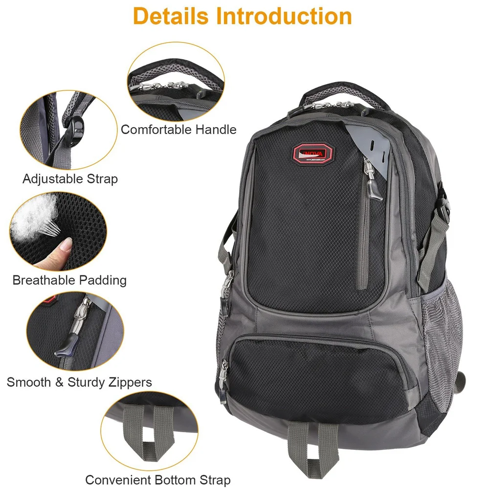 Durable grey and black backpack featuring adjustable straps, breathable padding, and smooth zippers, designed for comfort and convenience.