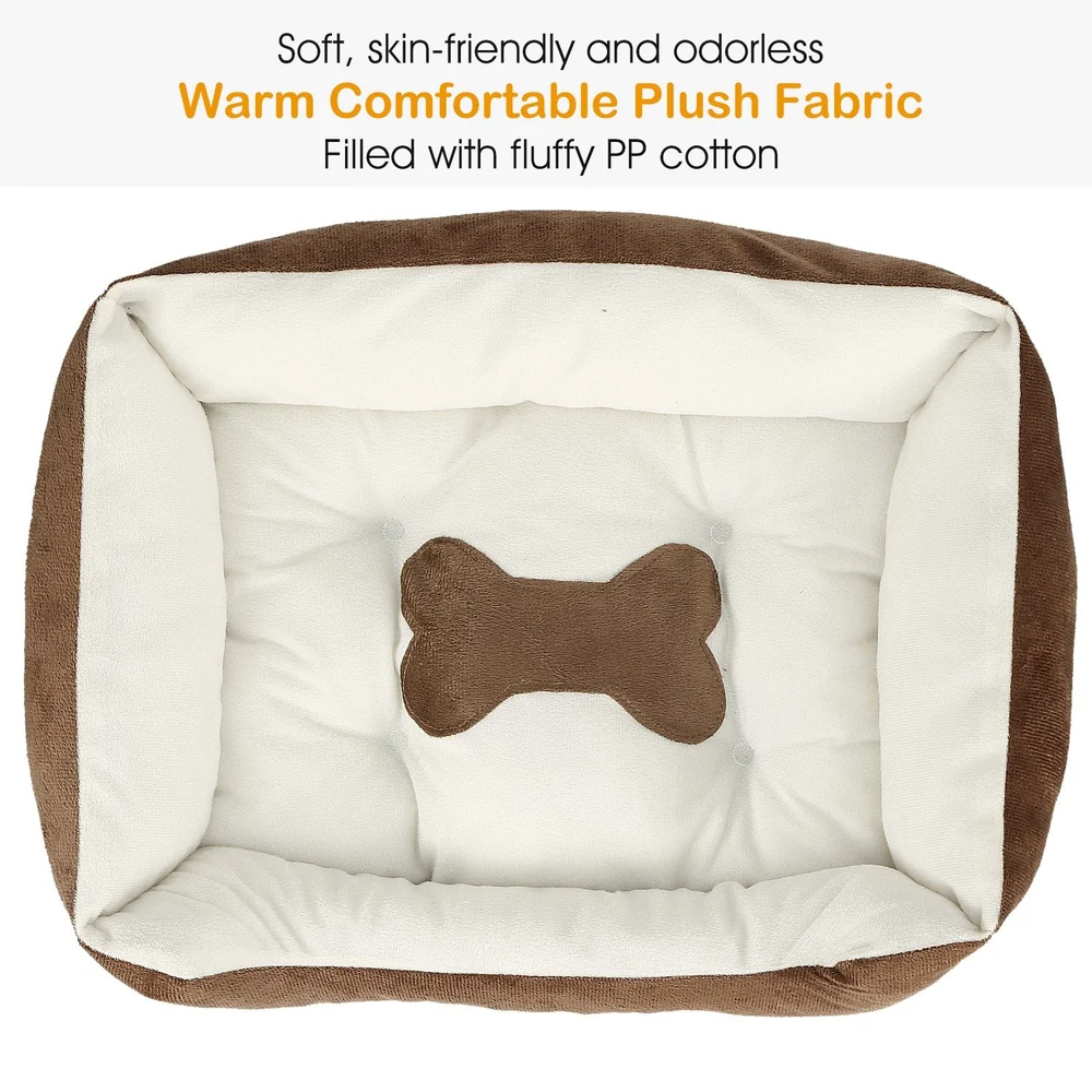 Cozy pet bed made of soft, skin-friendly plush fabric with a bone-shaped motif, filled with fluffy PP cotton for ultimate comfort.