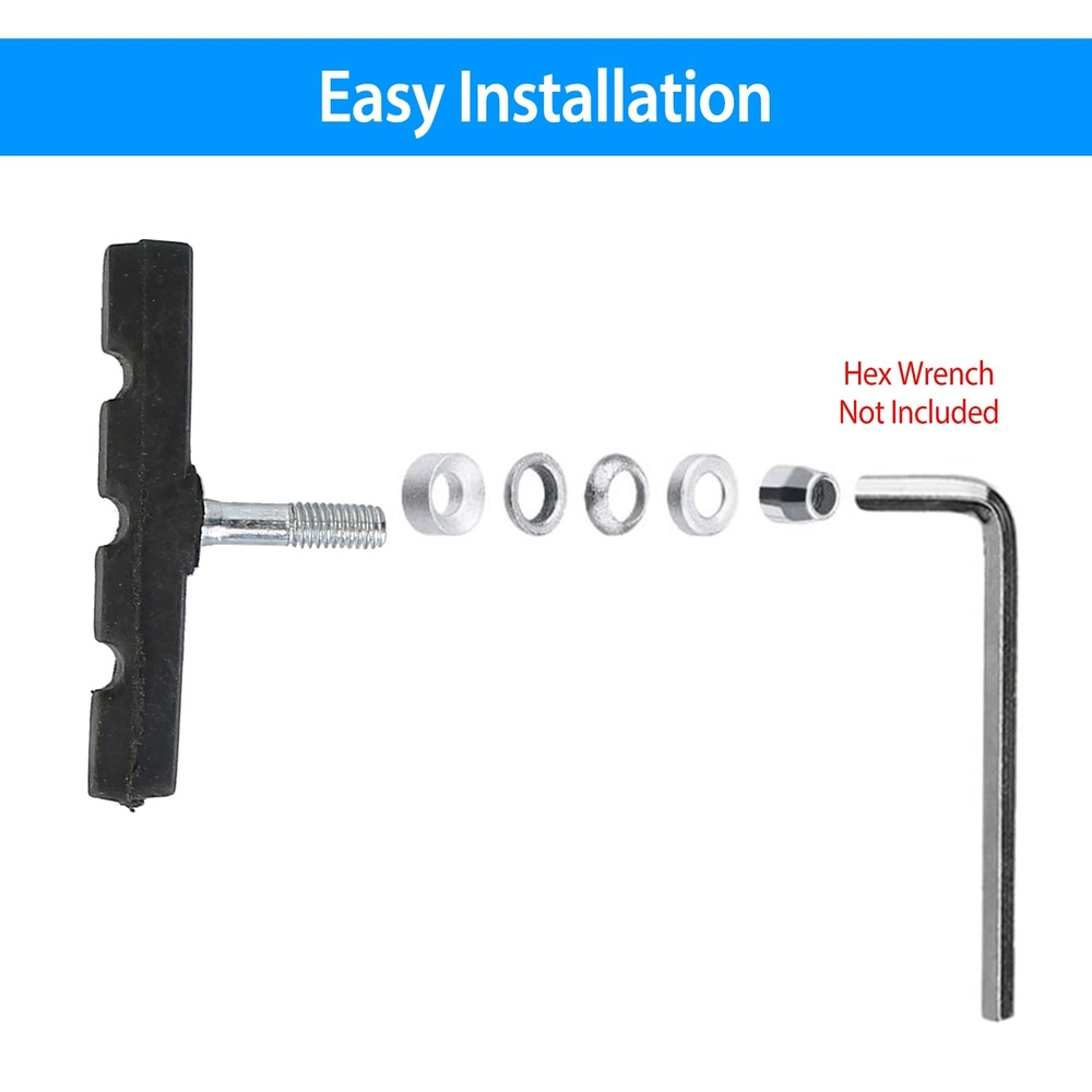 Product image showing an easy installation hardware kit, including a mounting bracket, washers, a nut, and a hex wrench.