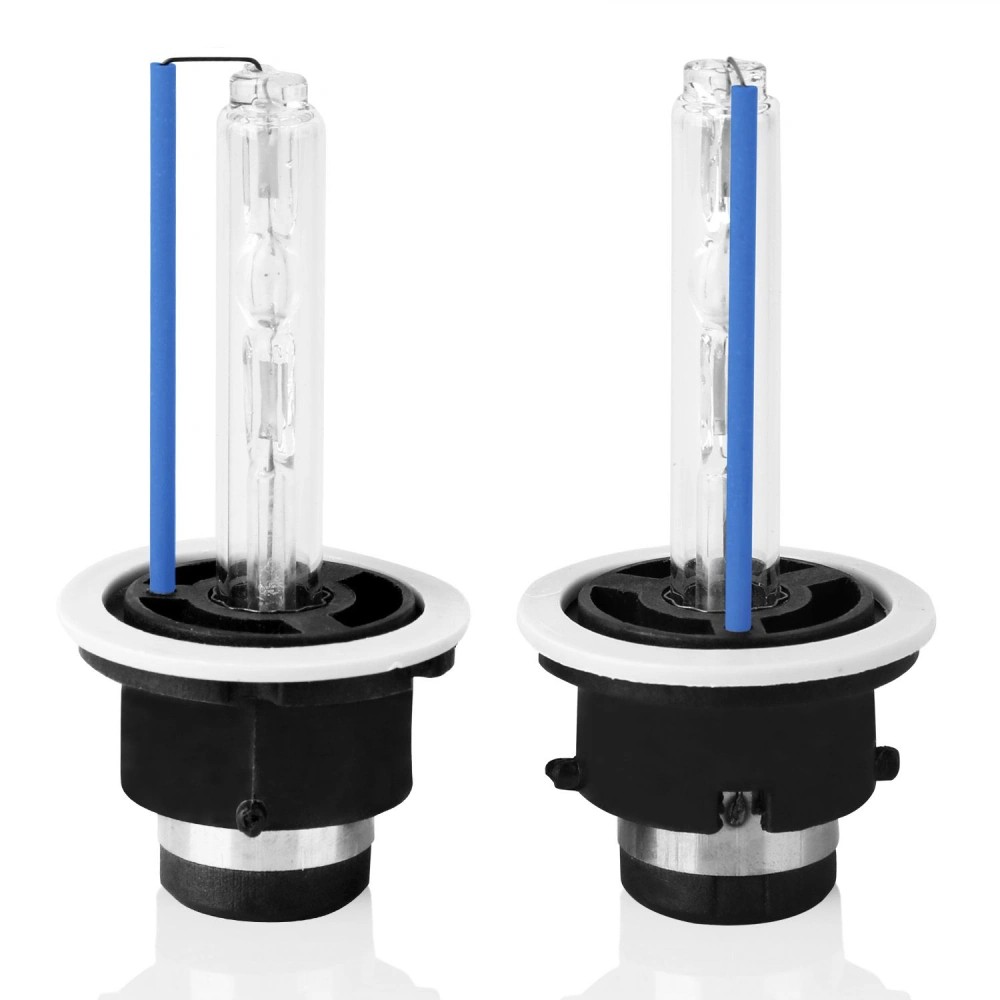 High-intensity discharge (HID) automotive headlight bulbs featuring quartz glass and blue anti-vibration support wires, designed for improved visibility and durability.