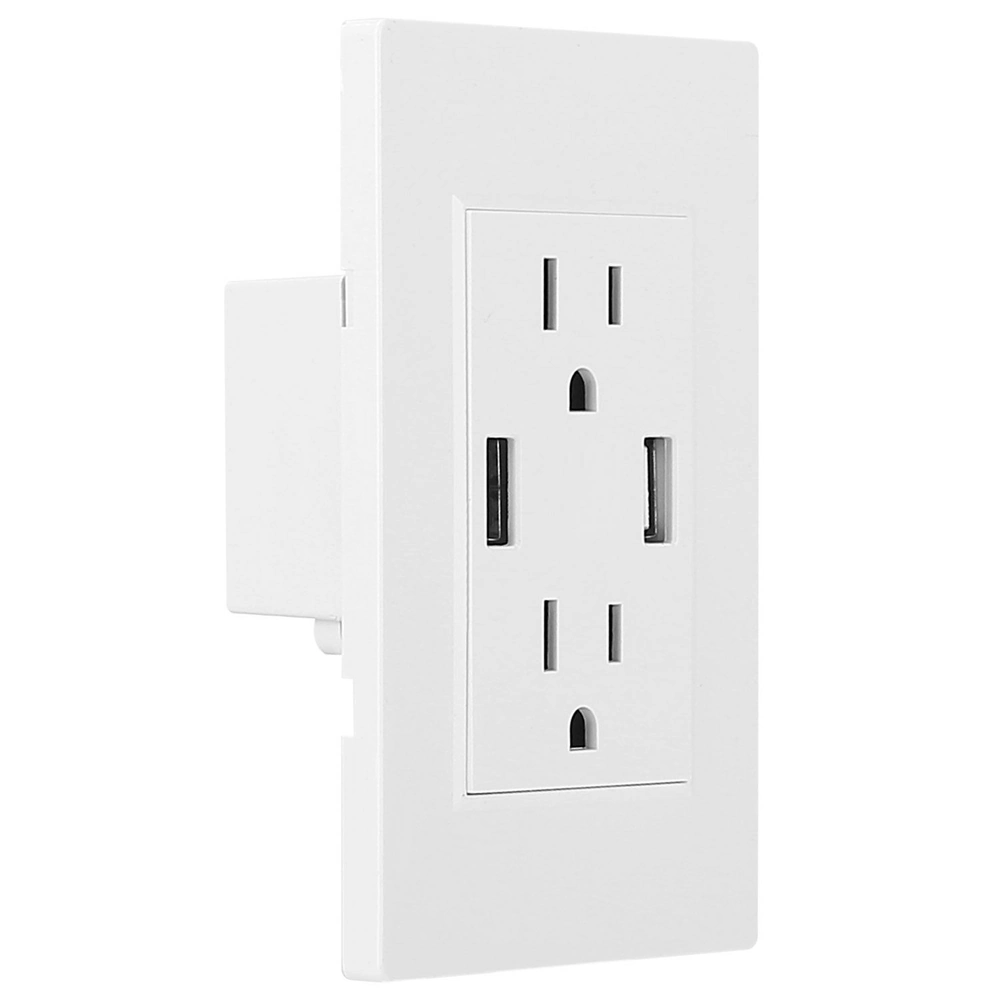 White electrical outlet with dual USB ports for convenient charging, suitable for home and office use.