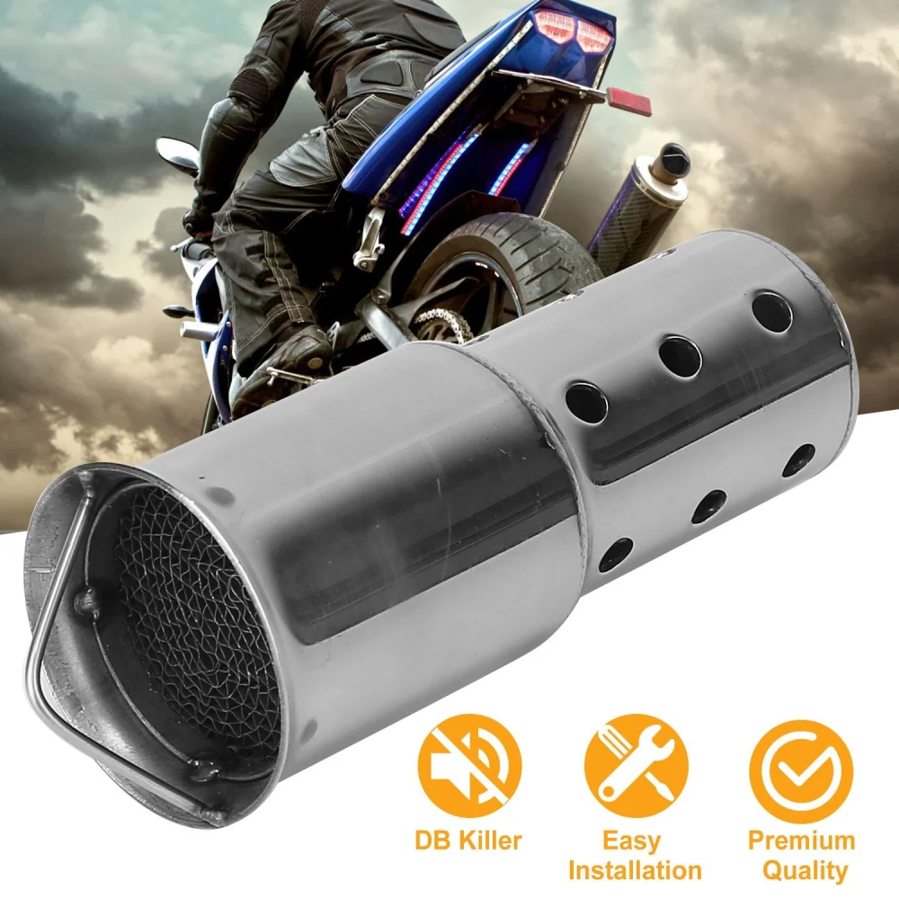 High-quality motorcycle exhaust silencer with DB killer feature, showcasing easy installation and sleek stainless steel design, perfect for riders seeking enhanced performance and reduced noise.