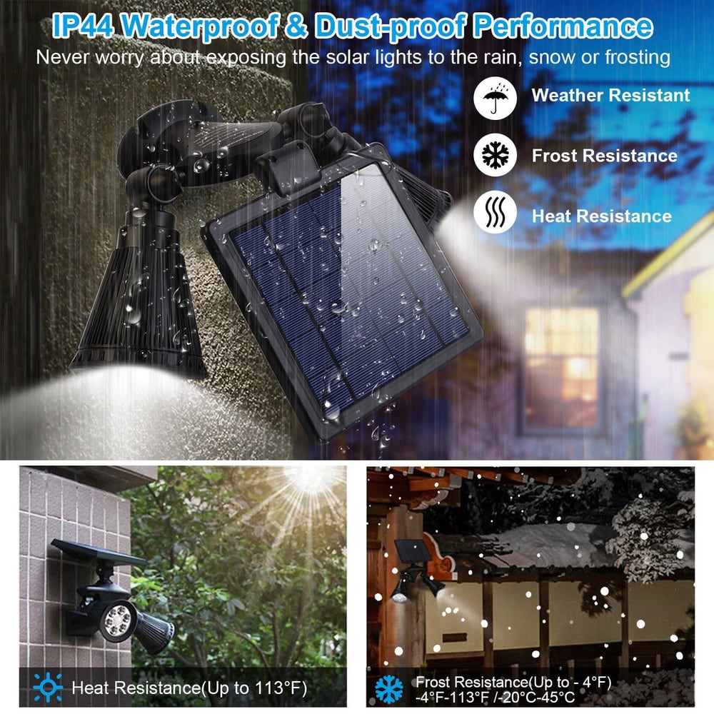 Solar-powered outdoor light with waterproof, heat, and frost resistance features, ideal for all weather conditions.