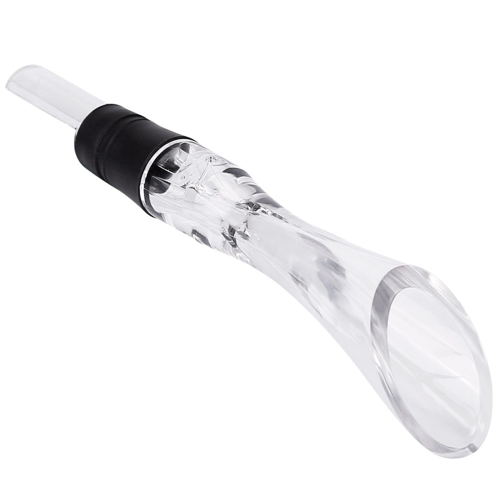 Clear acrylic wine aerator with black silicone base for enhanced wine flavor and aroma.
