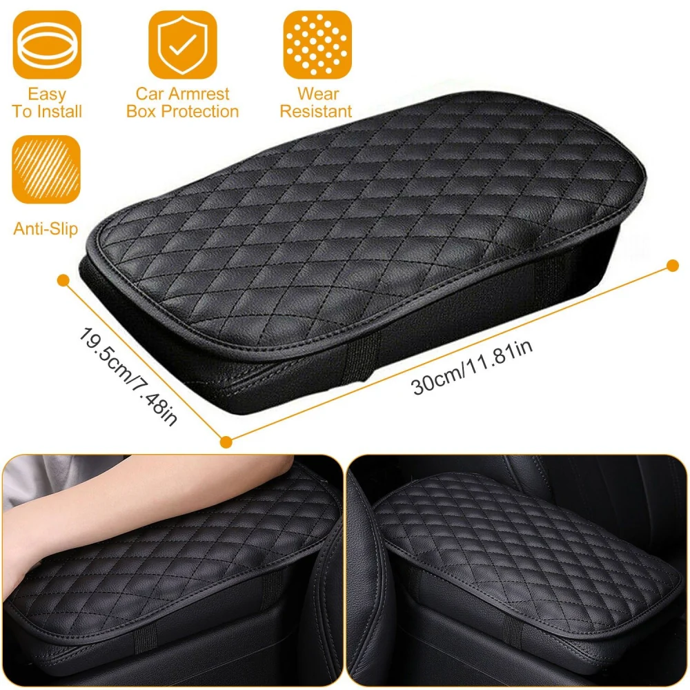Car armrest cover with anti-slip, wear-resistant material, featuring a quilted design, ensuring comfort and protection for the car's armrest. Dimensions: 30cm x 19.5cm.