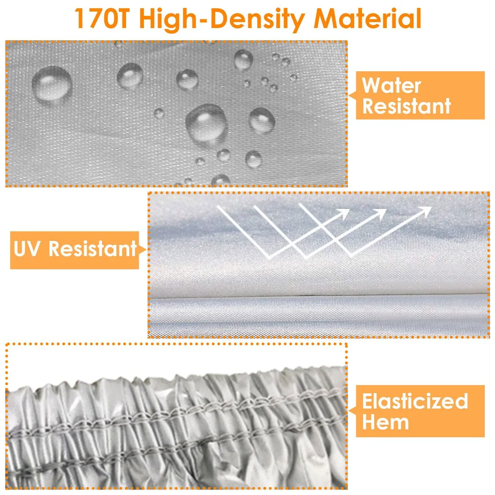 170T high-density fabric showcasing water and UV resistance with elasticized hem, ideal for durable outdoor use.