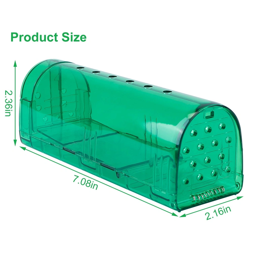 Transparent green storage container with dimensions labeled: 7.08in length, 2.36in height, and 2.16in width, ideal for organizing and storing small items.
