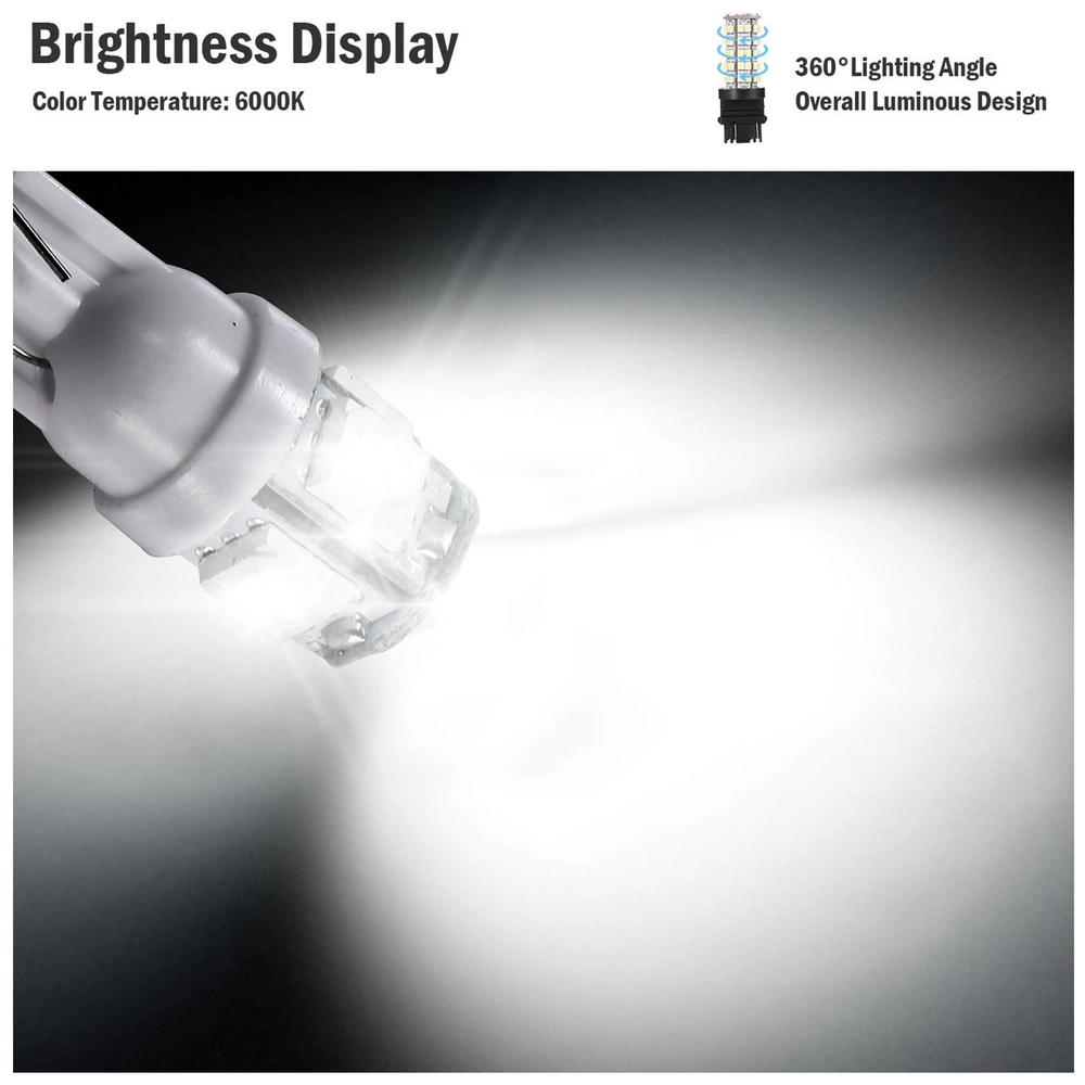 LED light bulb with 6000K color temperature, showcasing a bright white light output and a 360° lighting angle in an overall luminous design.