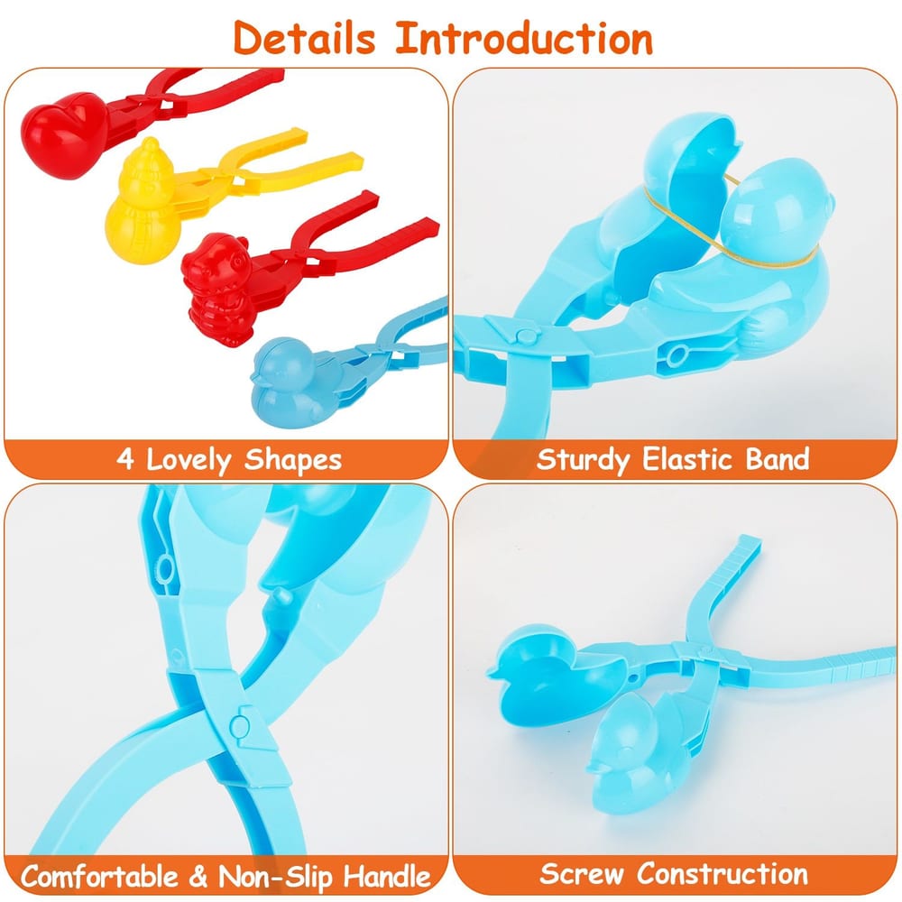 Colorful plastic toy clippers in red, yellow, and blue shapes, featuring a sturdy elastic band and a comfortable, non-slip handle for easy use.