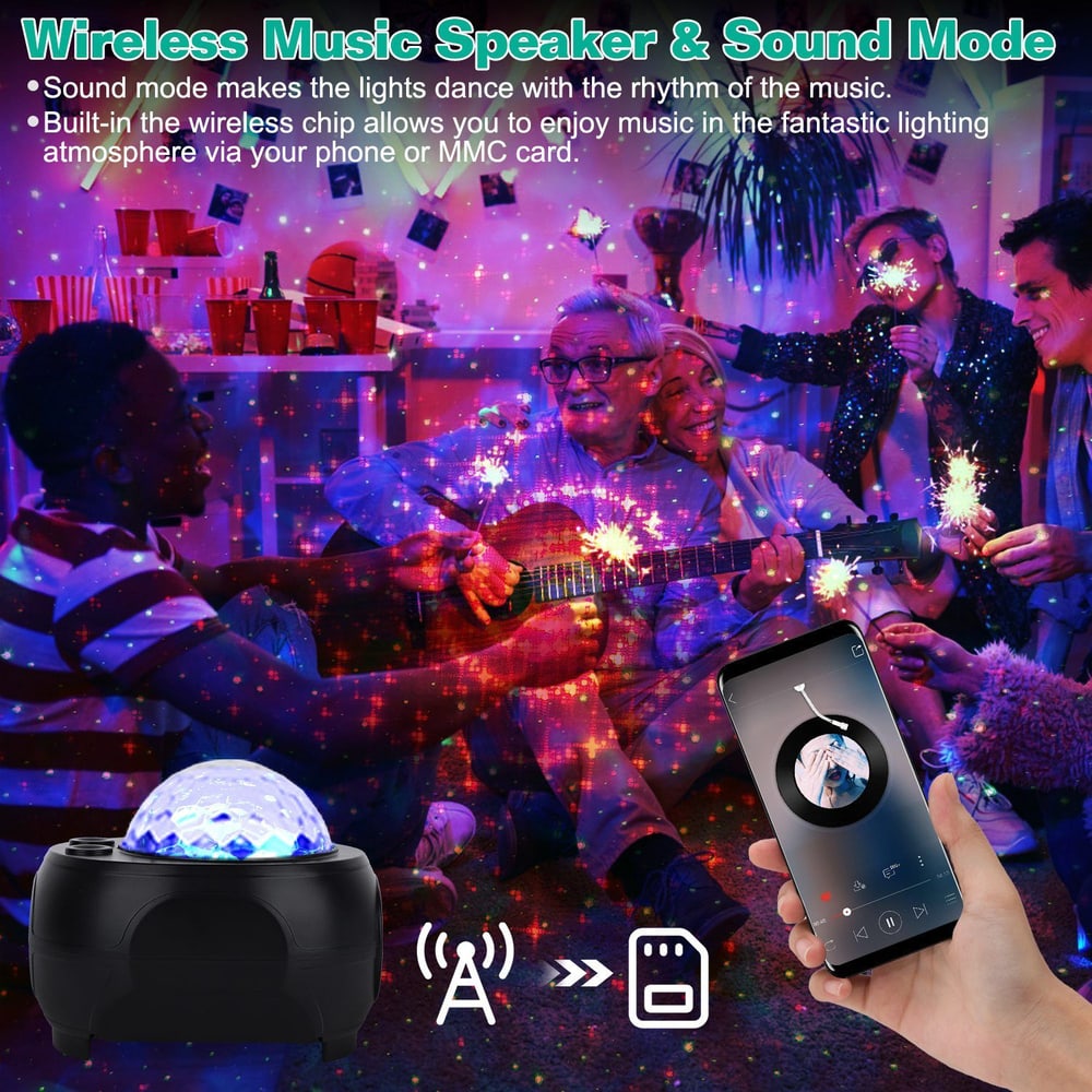 Wireless music speaker with sound mode, featuring a colorful light display that syncs with music, allowing you to enjoy a vibrant atmosphere through your phone or MMC card.