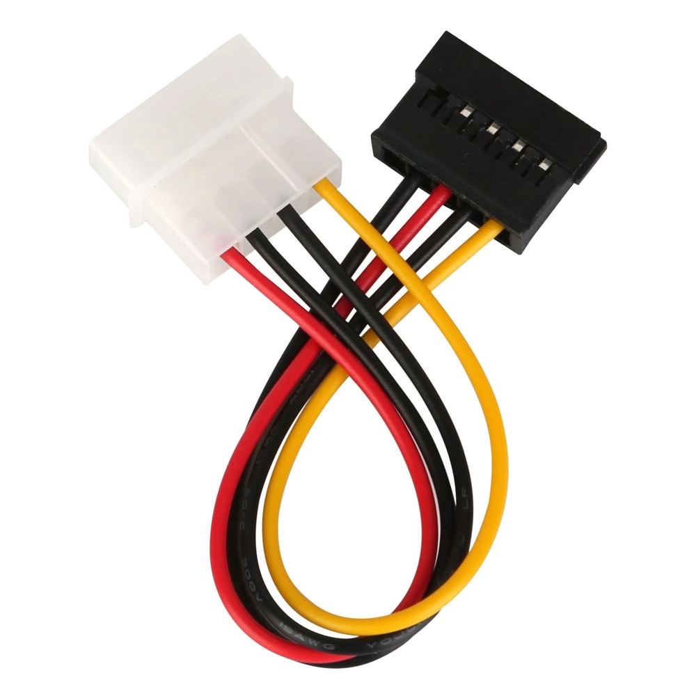 4-pin Molex to SATA power cable adapter with multiple colored wires for computer power supply connectivity.