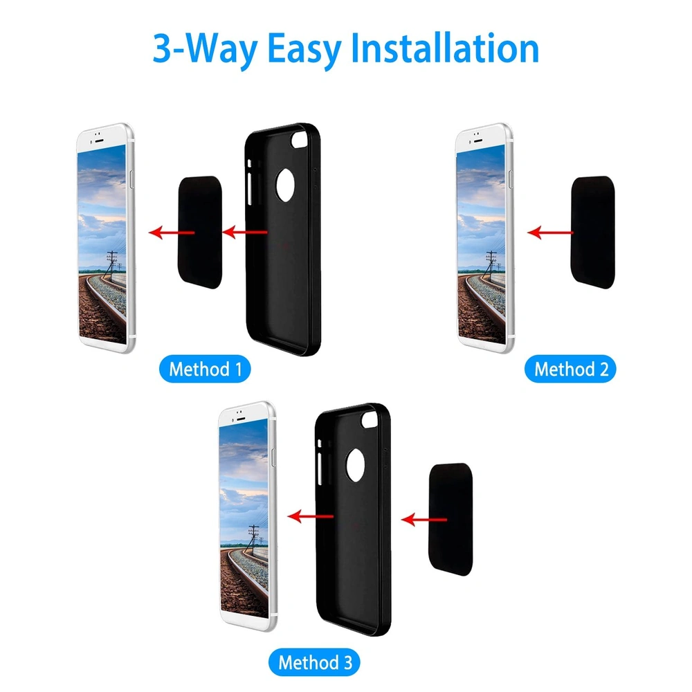 Three methods illustrated for easy installation of a black phone case on a smartphone, showcasing clear steps for users.