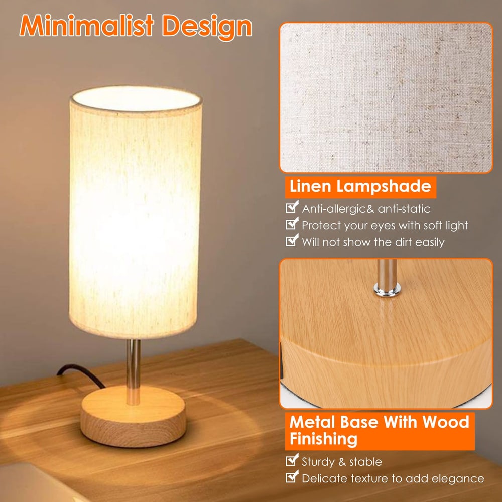 Linen table lamp with a minimalist design, featuring a soft light lampshade and a sturdy wooden base, perfect for enhancing modern home decor.