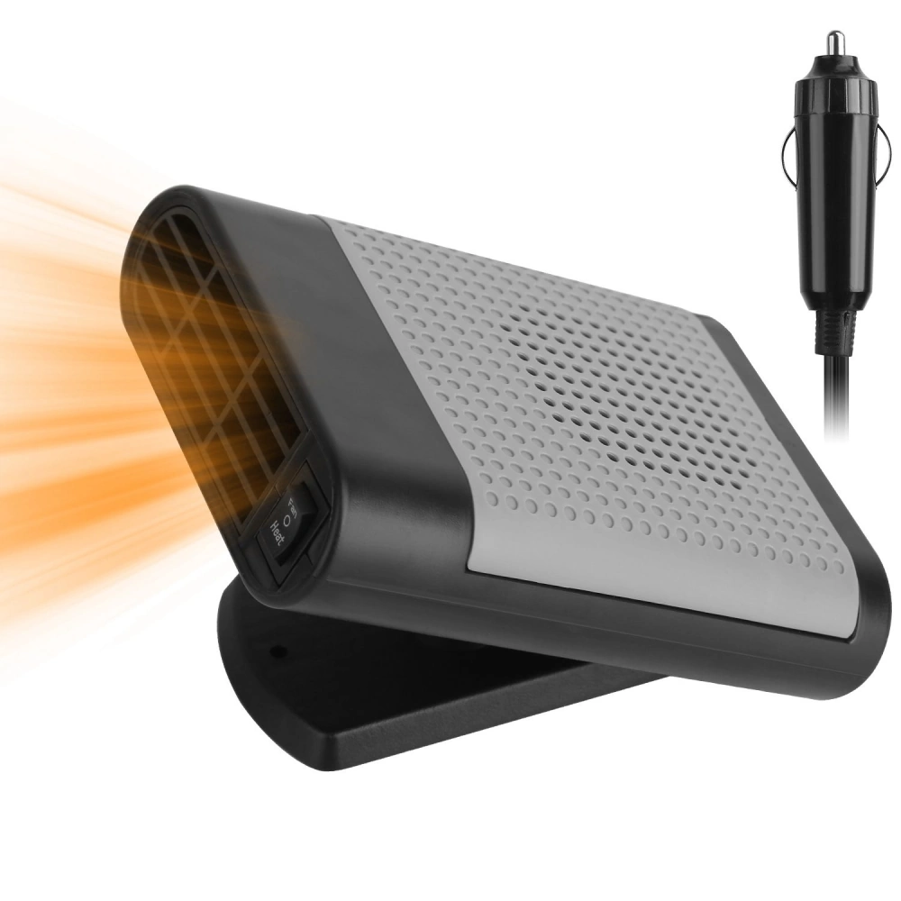 Car heater and fan with vent, featuring adjustable heat settings and a power plug for easy vehicle use.