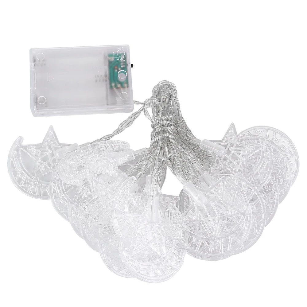 Battery-operated LED string lights with star-shaped clear casings, featuring a small control box for easy operation.